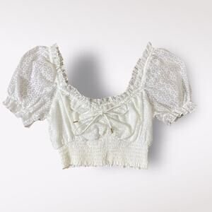 Finders Keepers Eva Top Womens Size Medium White Sheer Floral‎